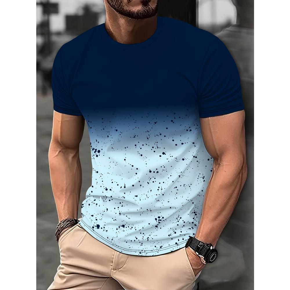 Męska koszulka z nadrukowanym napisem w gradientowych kolorach Casual T-shirt z krótkim rękawem i okrągłym dekoltem na letnie zajęcia na świeżym powietrzu Topy Odzież