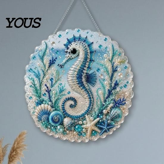 DIY Mosaic Craft for Adults Coastal Faux Pearl Painting Kit, Ocean Theme Art Stress Relief Creative Activity Sparkling Sea Animal Ornament