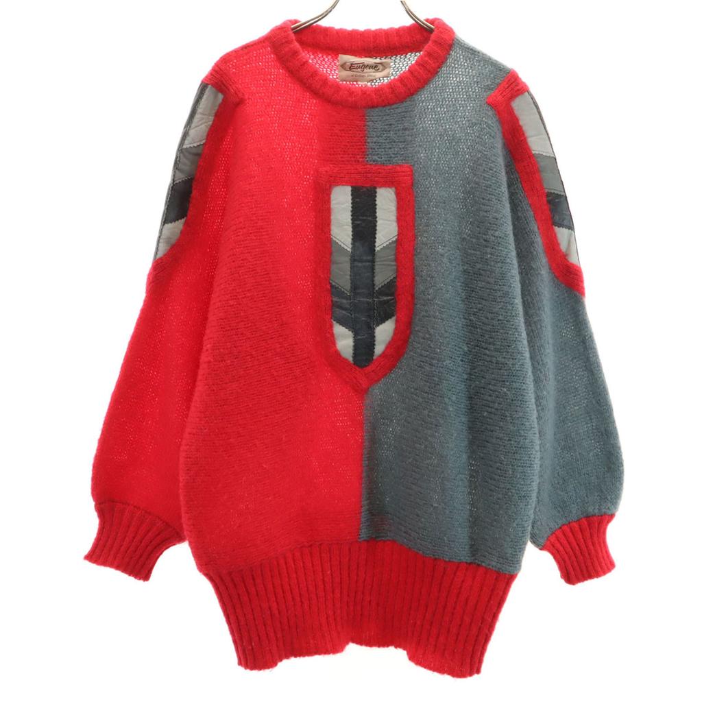 Eugeue 70s 80s Mohair Blend Vintage Long Sleeve Sweater M Gray Knit Men's Used