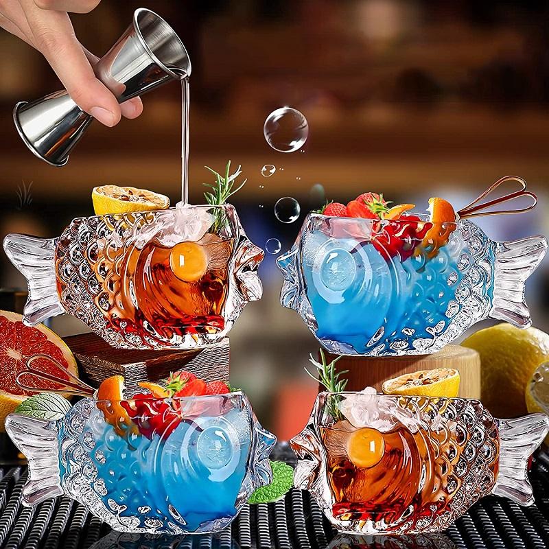 Kreatives 3D Transparentes Fischform Bar Cocktailglas Party Dick Schwer Liebenswert Smoothies Schüssel Tasse Kaltgetränk Tiki Becher Bar Set