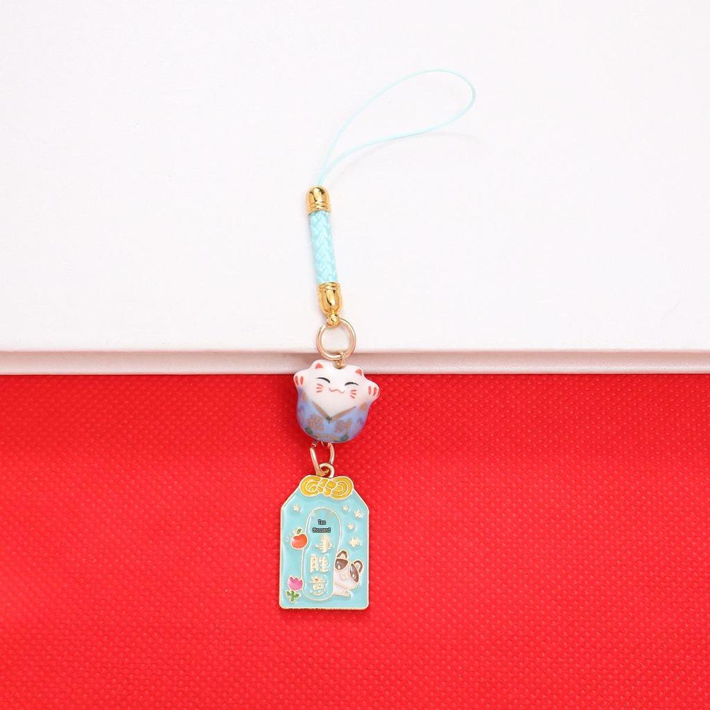 Japanese Ceramic Lucky Cat Keychain: Promising Future & Good Fortune Alloy Phone Charm