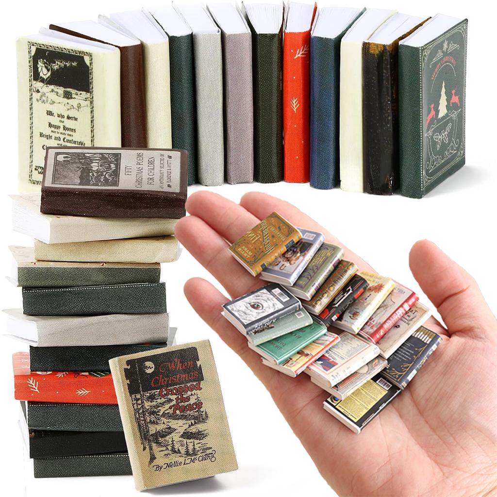 12/24 PCS 1:12 Scale Miniature Books – Micro Landscapes & Fairy Garden Paths Decor, Assorted Dollhouse Study Accessories, Wooden