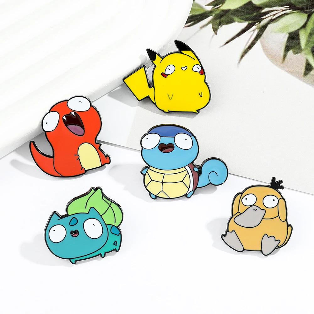 Funism Kawaii Anime Enamel Pins Cute Psyduck Pikachu Charmander Brooch Metal Badge For Kids Hat Pins Accessories Gifts