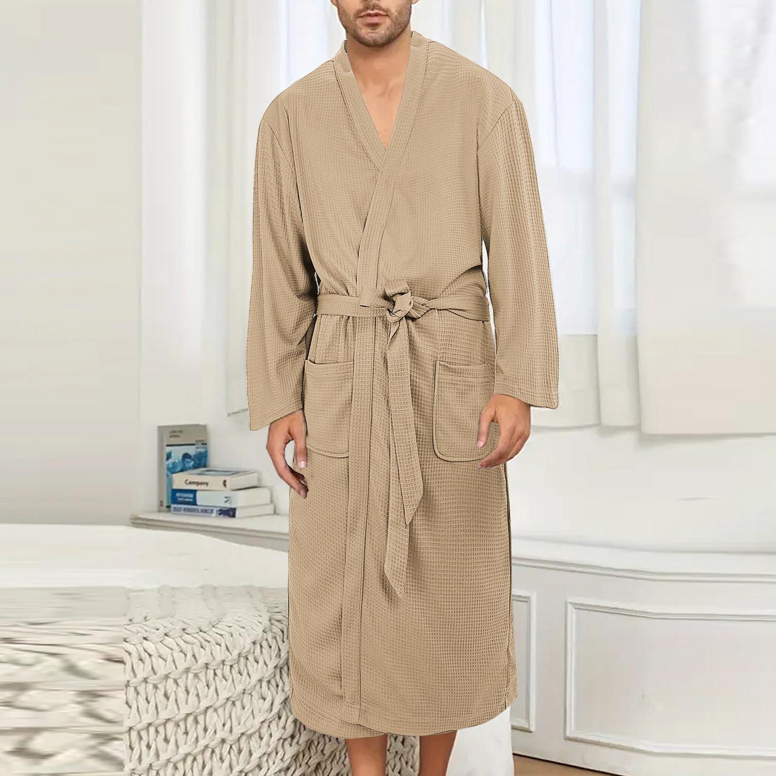 

Men s Weave Bathrobe,robe, Lightweight Nightgown, Long Loungewear, Hotel Leisure Bathrobe L хакі