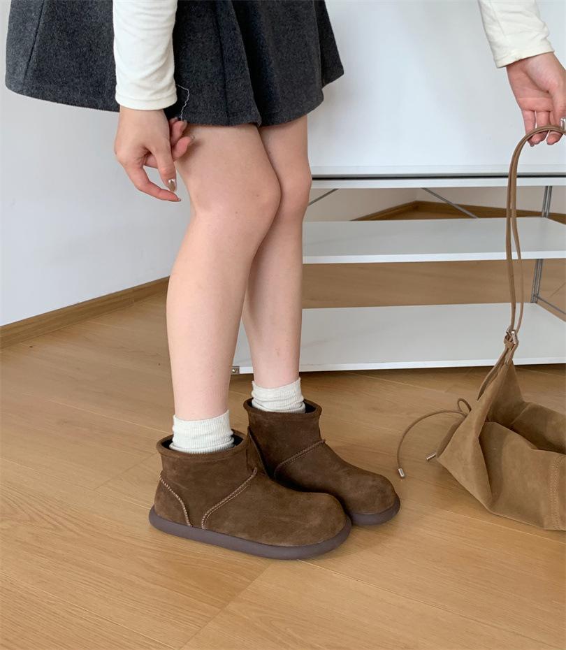 ~ Retro matte leather round head sleeve short boots for women's autumn and winter new fashion versatile thick-soled fashion boots for women