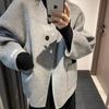 Plus Size Women's Grey Wool Overcoat - Korean Style Petite High-End Autumn/Winter Short Coat