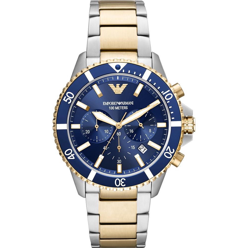

Emporio Armani Diver Blue Metal Bicolor Men s Quartz Chronograph AR11362 синий