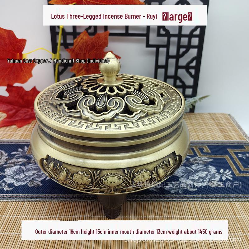 Brass Three-Legged Lotus Incense Burner for Living Room or Study - Handcrafted Ornament