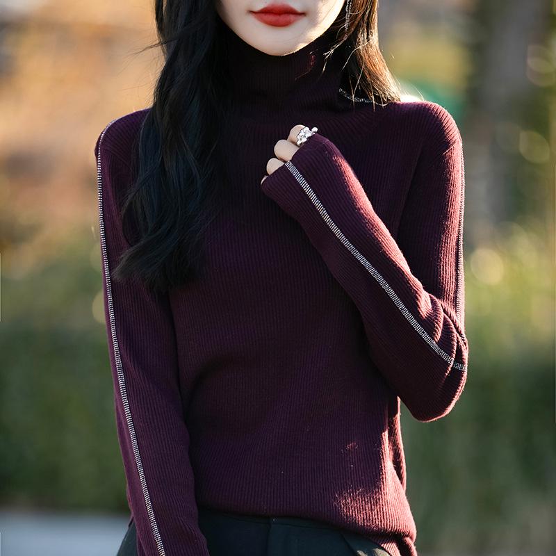 

Spring High Neck Rhinestone Knit Pullover Long Sleeve Top XXL for 140-160 jin