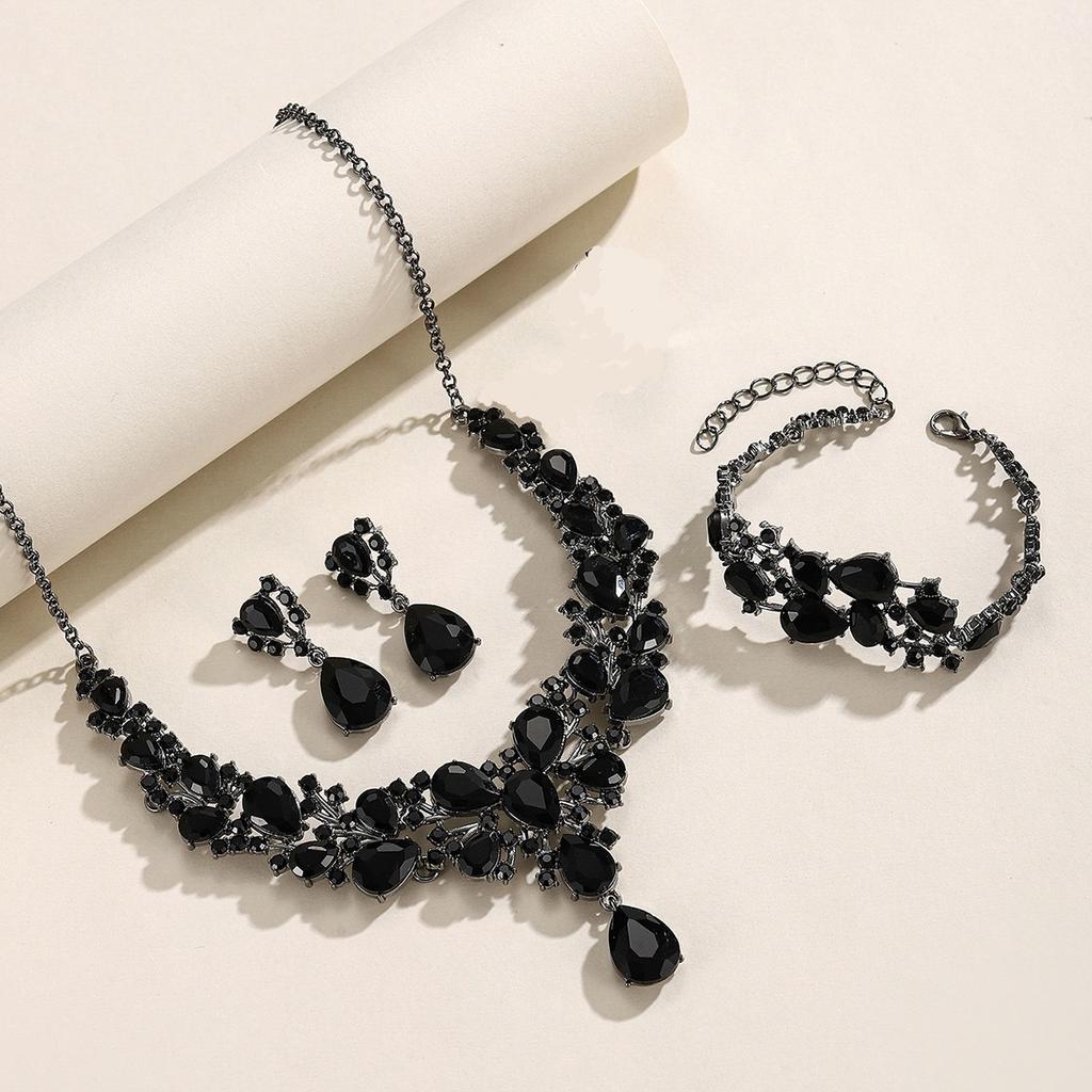Fashion Rhinestone Necklace Earrings Set Dress Accessories