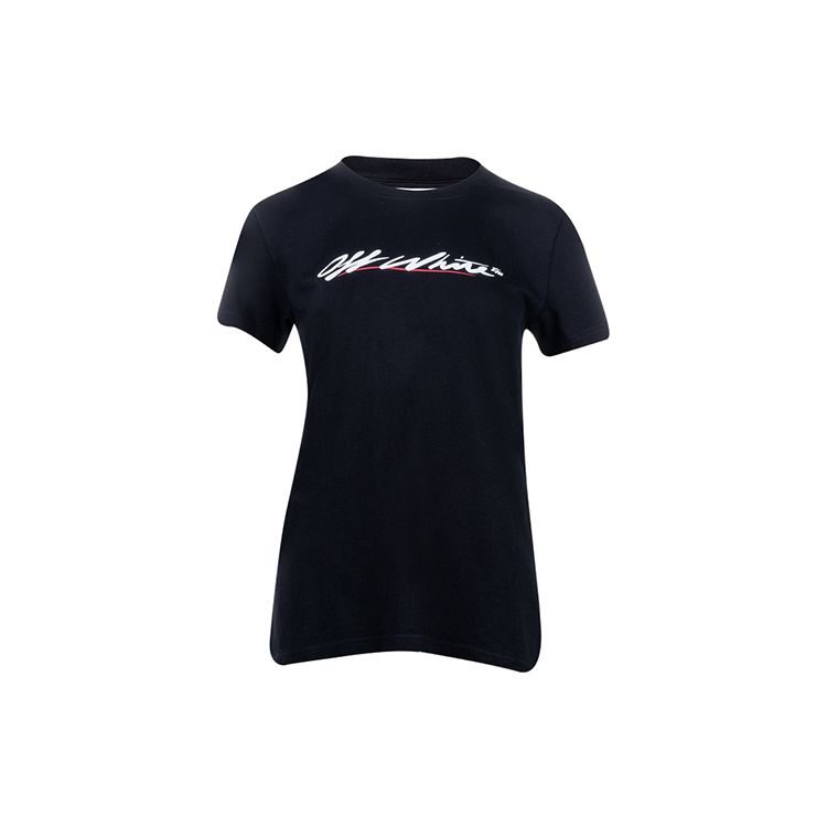 

Off-White New Script Logo Casual Tee Black/White Women Tops OWAA049R21JER0051001