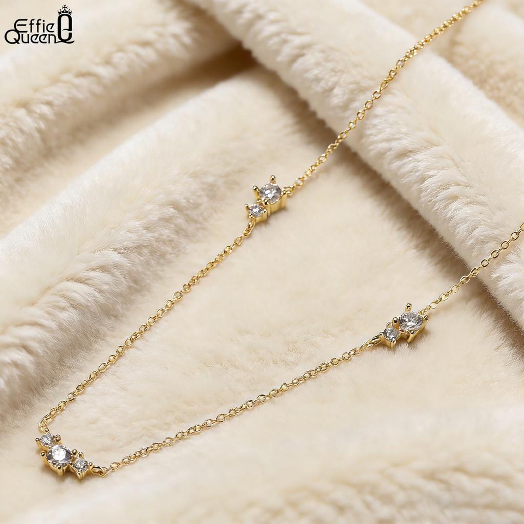 EFFIE QUEEN S925 Silver 14k Gold Round Zirconia Chain Choker Necklace Simple Jewelry for Women, Men Birthdays Party Gift APN20