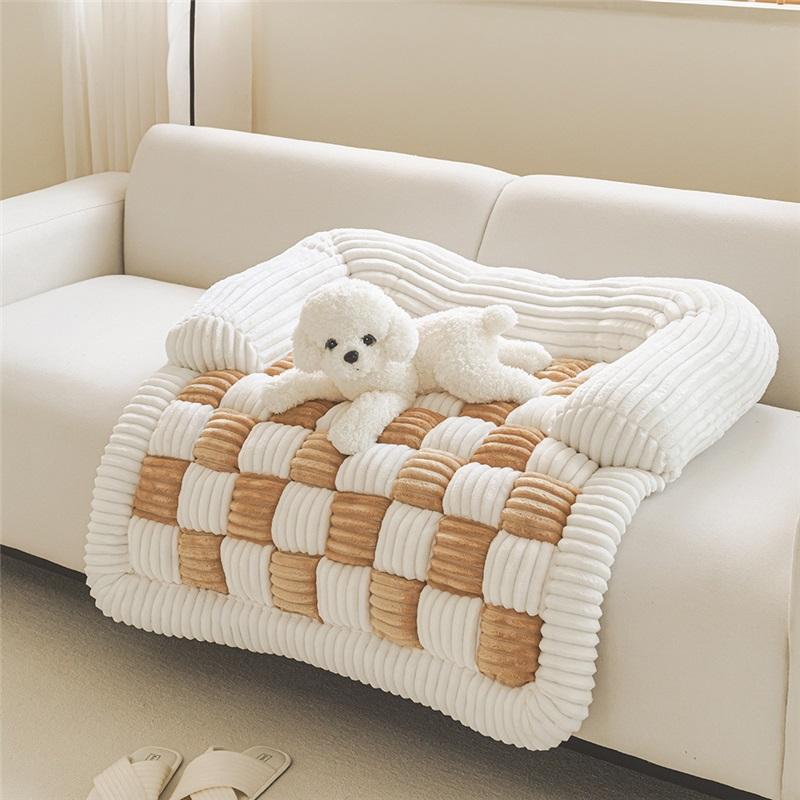 Pet Checkerboard Grid Fashion Kennel Mat Square Four Seasons Universal Plush Pet Kennel