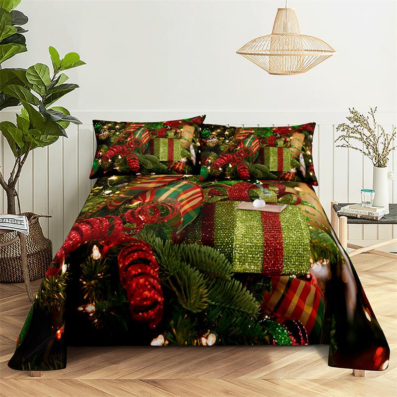 Christmas tree Queen Sheet Set Kid's Flat Sheet Boys Girls Bed Sheets and Pillowcases Christmas Gifts Bed Sheet Set Bedding Set