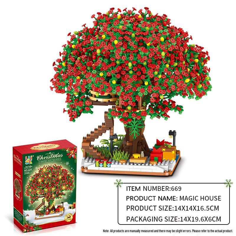 609-Piece Mini Building Block Set: Cherry Blossom Train Station & Romantic Treehouse DIY Kit for Adults