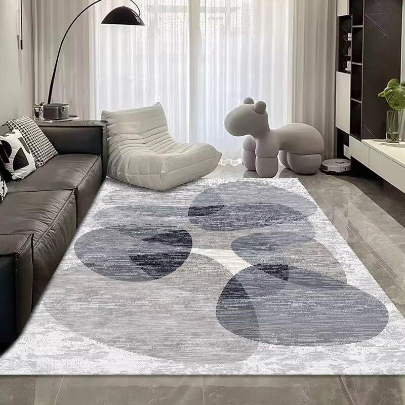 Simple Light Luxury Thickened Crystal Velvet Carpet, Living Room Bedroom Coffee Table Floor Mat, Blue Abstract Ink Carpet