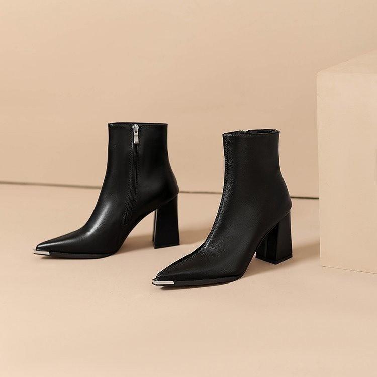 2025 new autumn and winter pointed high-heeled short boots show small thick heels ankle boots women's thin boots Martin boots temperament single boots