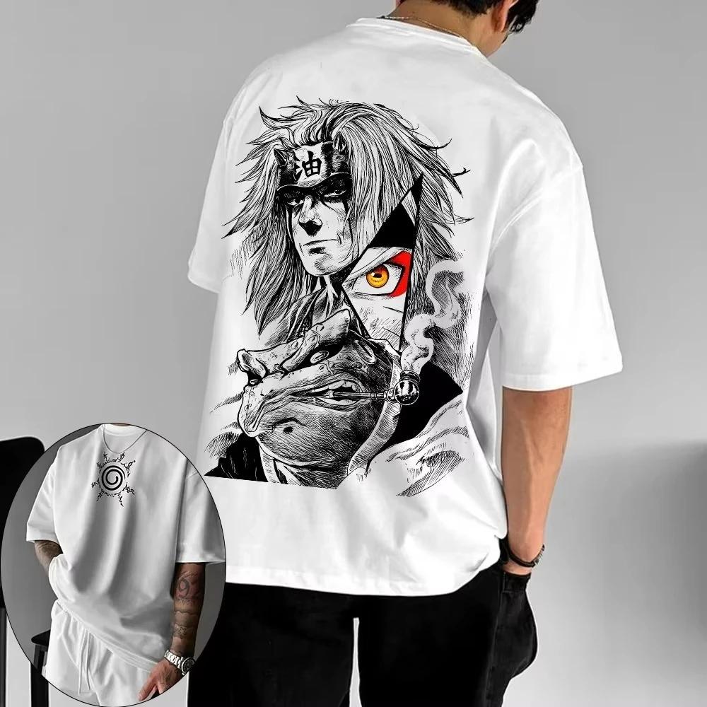 Naruto Herren T-Shirt Jiraiya Sommer und Herbst Anime Jungen Kinderbekleidung Kurzarm Retro Harajuku Stil Eltern-Kind-Kleidung M schwarz