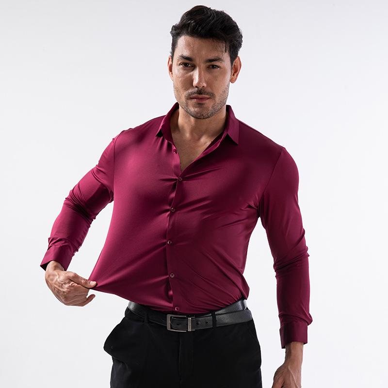 Men S Long Sleeve Stretch Solid Color Business Casual Shirt