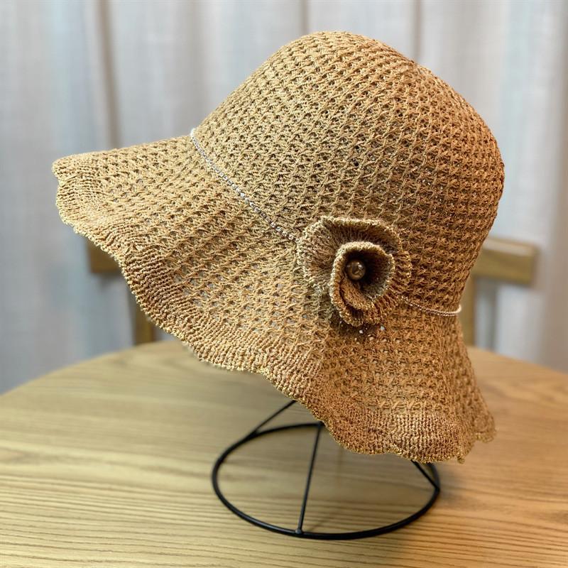 Korean Style Summer Wave Edge Floral Hollow Breathable Sunshade Fisherman Hat For Women