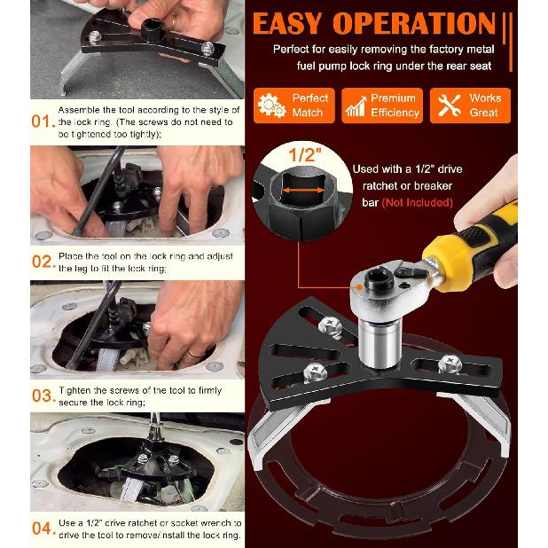 Universal Fuel Pump Removal Tool, 5.31" to 7.17" Adjustable Fuel Pump Lock Ring Tool, Fuel Tank Lock Ring Removal & taller Tool, Car Fuel Lid Tank