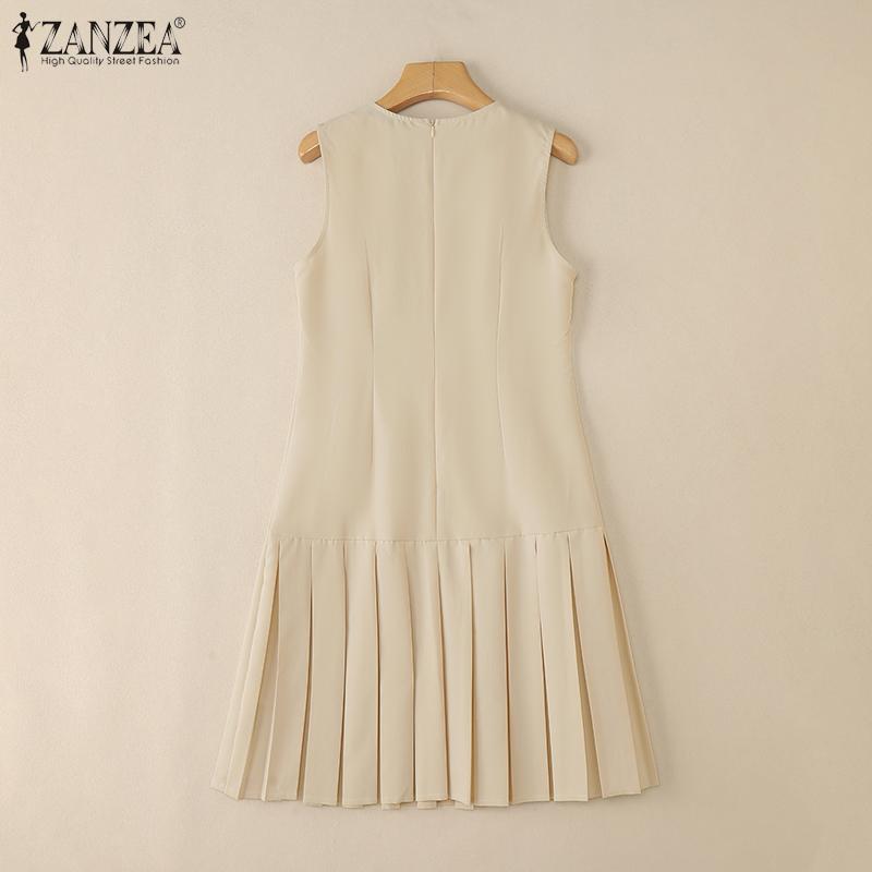 ZANZEA Women Summer Casual Round Neck Sleeveless Dress