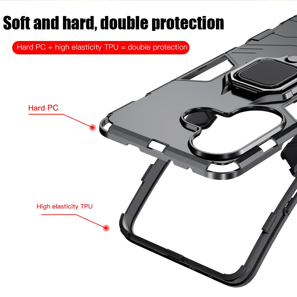 KEYSION Shockproof Armor Case for Xiaomi POCO M6 4G Soft Silicone+PC Metal Ring Stand Phone Back Cover for Redmi 13