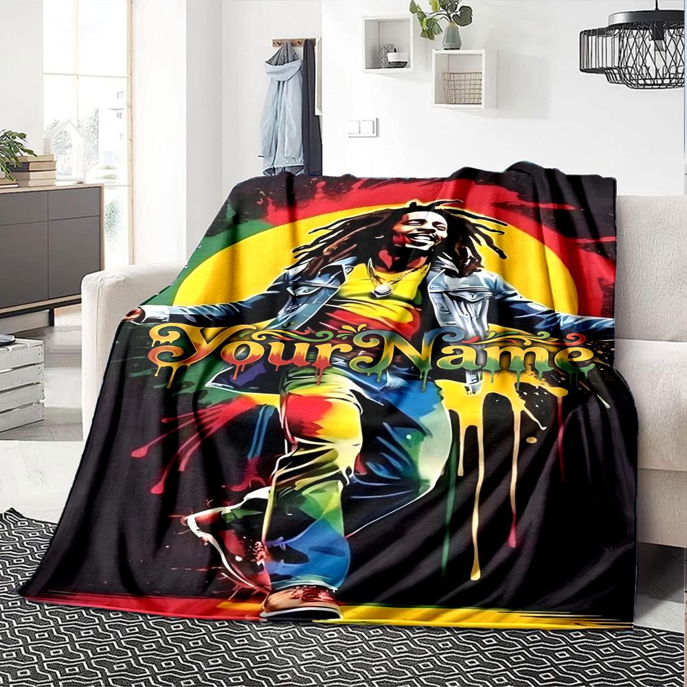 Bob Marley Personalized Text Blanket Throw Customizable Blanket Comfortable Suitable for Chair Living Room Seaside Sofa Four Seasons Multipurpose