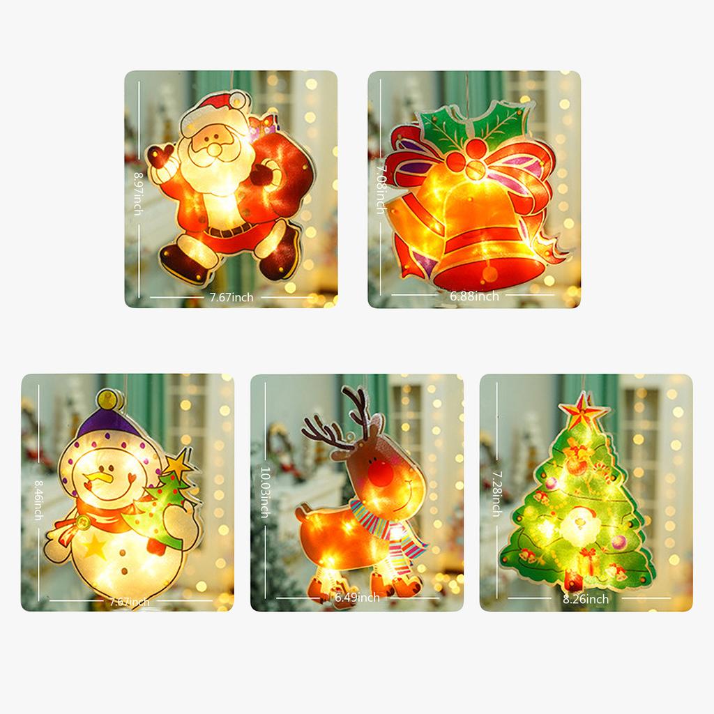 Christmas Hanging Lights LED Window Lights With Suction Cup Battery Powered LED Christmas Window Lamp Elk Snowmen Xmas