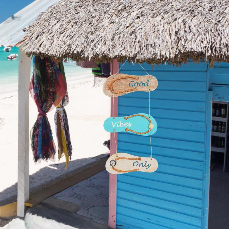 Sign Door Plaque Nautical Beach Summer Slipper Wall Welcome Wood Decor Hanging Ornament Flip Signs Ocean Coastal Flop Decoration