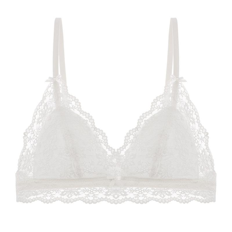 French Summer Ultra-thin Large-breasted Small Bra Underwear Women's Small Breasts Gather Without Steel Rim Lace Triangle Cup Bra