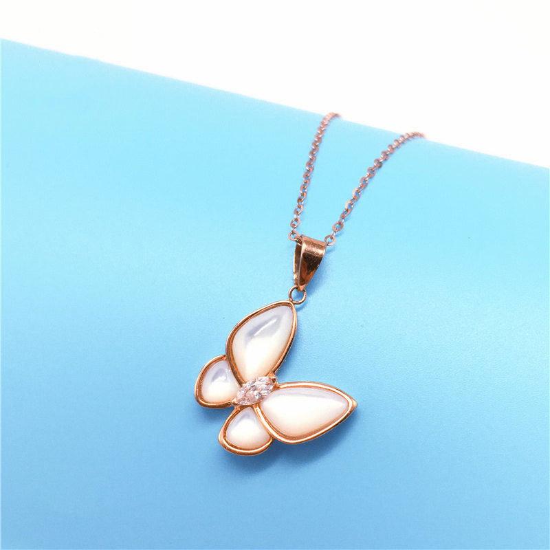 Exquisite Russian 585 Purple Gold Literary White Fritillary Butterfly Set Chain Foreign Color Gold Plated Rose Gold Necklace Women