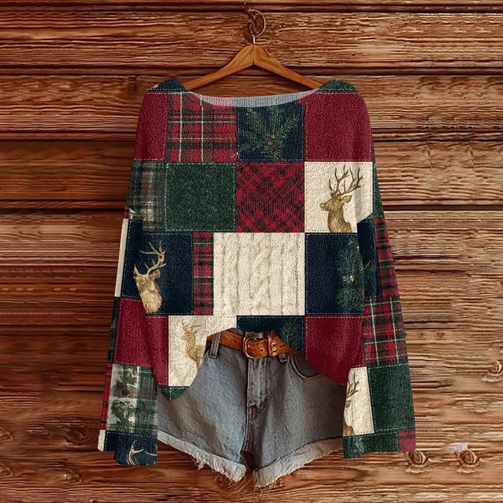 Women's Christmas Print Lightweight Sweater, Casual Long Sleeve Knit Pullover for Holiday