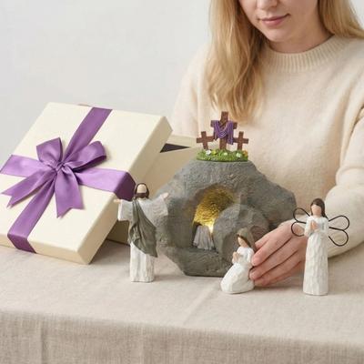 Easter Resurrection Scene Set Resin Easter Scene Empty Tomb Figurine Christian Easter Gifts for Religious