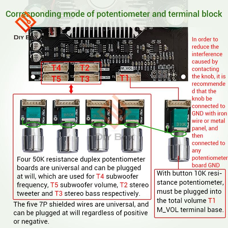 ZK-HT22 2.1 channel TDA7498E Bluetooth 5.1 Digital Power Amplifier Module High and Low Tone Subwoofer 160WX2+220W