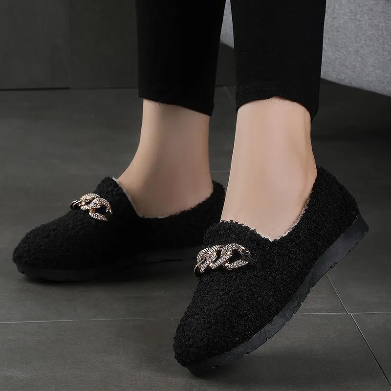 Doudou Shoes Women's Autumn and Winter All-match Flat Outer Wear Plus Velvet Thick Warm Cotton Shoes
