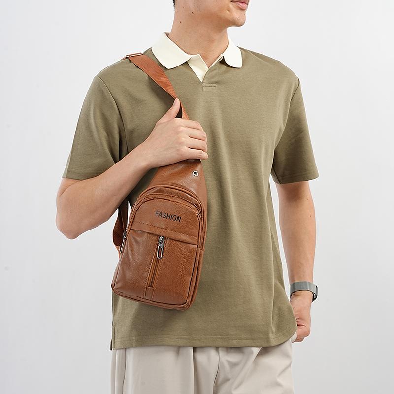 Chest Bag Vintage Soft Leather Crossbody Bag Men's Business Shoulder Bag