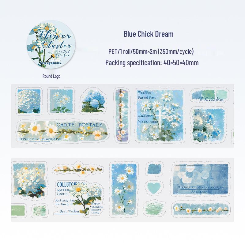Retro Floral Die-cut Washi Tape: Beautiful Day Flower Sketch Series for Journaling and DIY Decoration Stickers