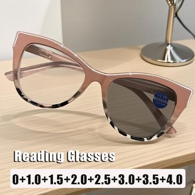 Fashion Cat Eye Photochromic Presbyopia Glasses Men and Women Large Frame Anti-blue Light Reading Glasses Diopter 0 To +4.0