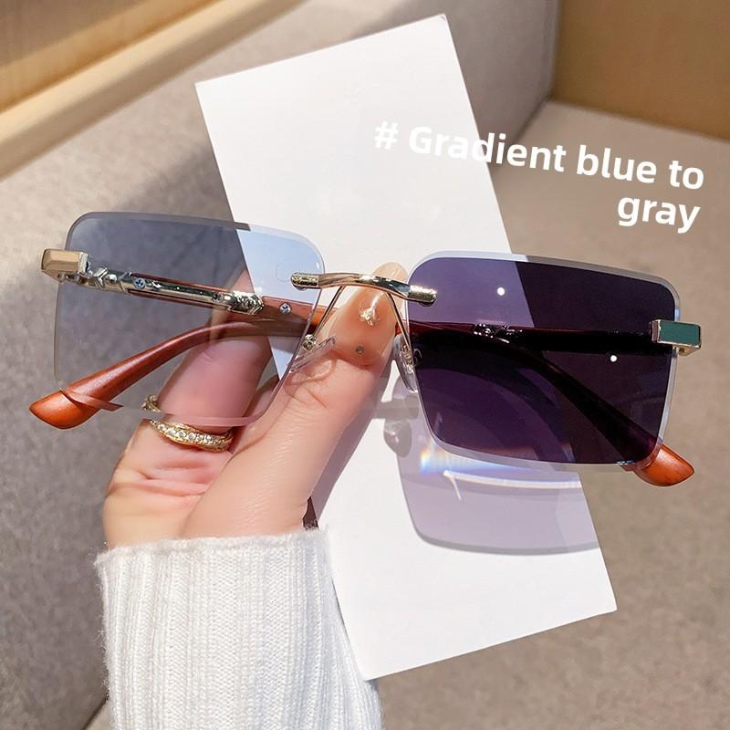 Trendy Frameless Gradient Grey Sun Glasses With Uv400 For Cycling And Parties