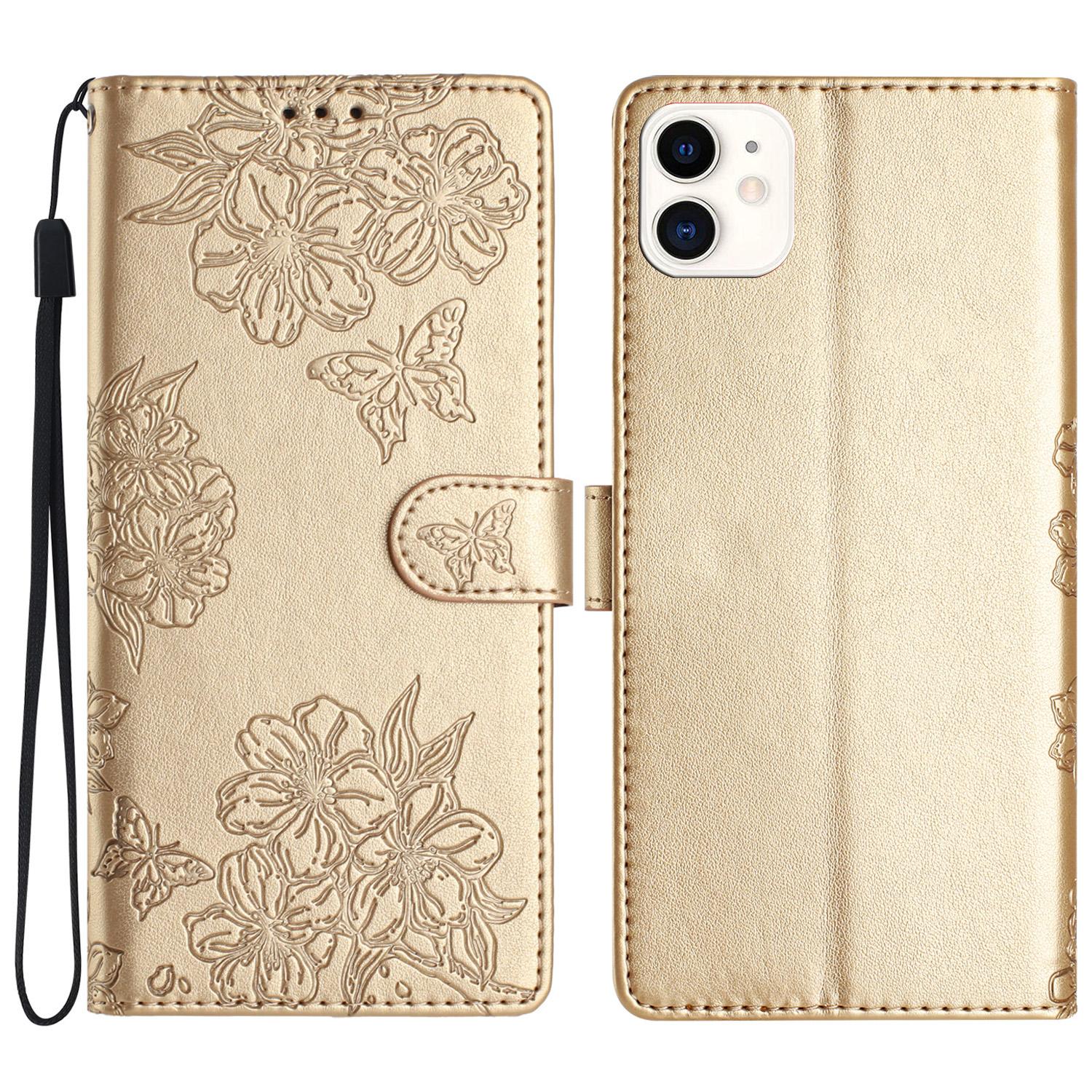 

For iPhone 11 Skin-Touch Feeling PU Leather Phone Case Imprinted Pattern Wallet Phone Cover Gold