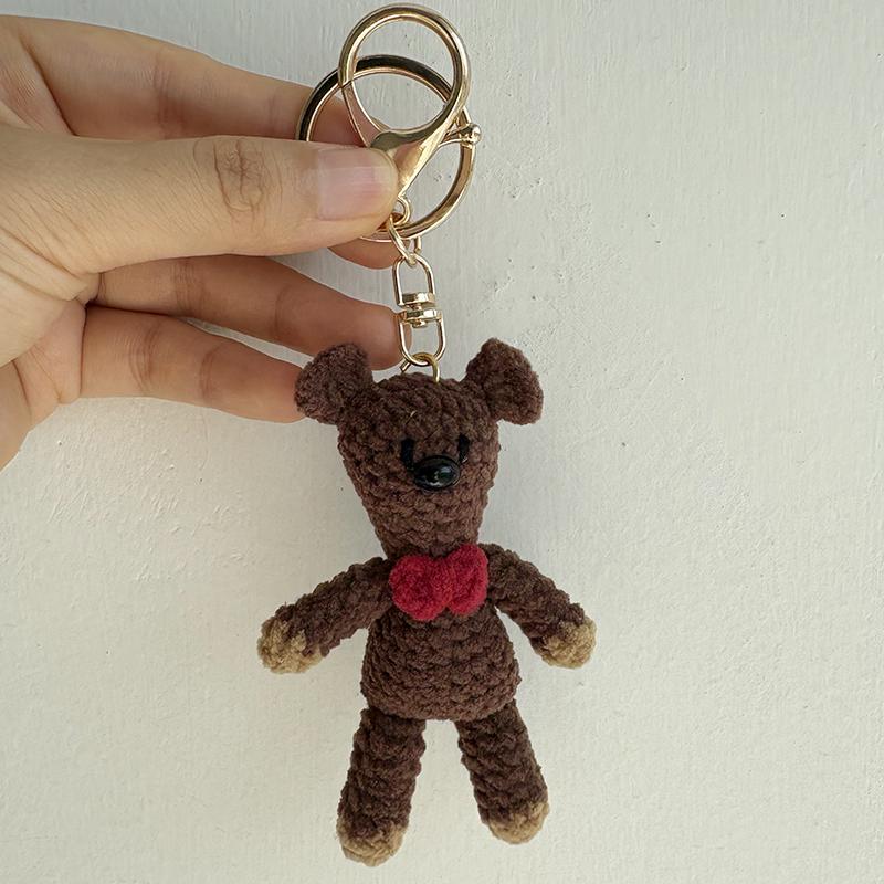 Brown Handmade Crochet Bear Keychain - Cute Amigurumi Animal Bag Charm, Kids Backpack Accessories, Rustic Woodland Gift Decor