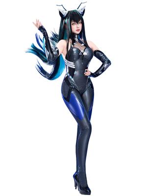 Dospělý Anime Hra Bez Rukávů Šněrování za Krkem Body Dlouhé Plavky Kostým Set Roztomilý Moe Odkrytý Hrudník Cosplay Kostým Maškarní Šaty Transformace Převlek