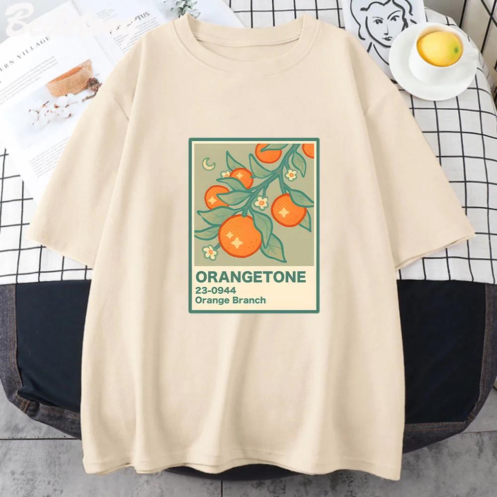Orange Branch Print Classic TShirt  Unisex Kawaii Summer Tops Women Game Graphic Tees Harajuku Cartoon Funny Shirt Female