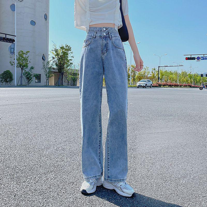 

Early Spring High Waist Wide Leg Jeans - Women s Double Button, Petite, Floor Length, Loose Fit, Casual Trendy Style XL