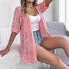 GMXIA Spring Summer Cut-out Short-sleeved Knitted Cardigan for Vacation Sun Protection Women's Wear