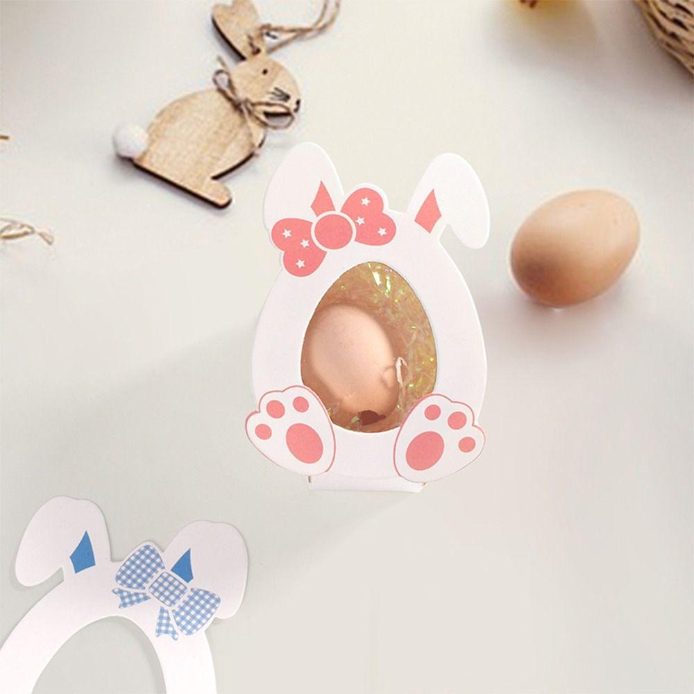 10PCS Pink Blue Easter Gift Box Eggs Visual Window Cartoon Rabbit Ear Candy Case Easter Decoration Candy Snack Packaging Boxes