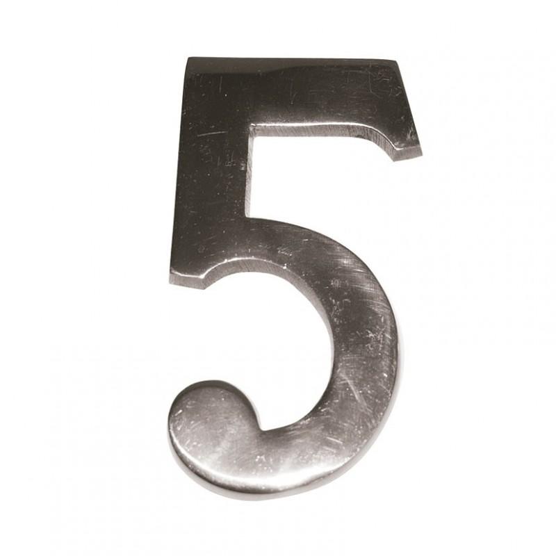DUVER DOOR NUMBERS FROM 1 TO 9. 10cm. CHOOSE NUMBER AND FINISH. NUMBER FIVE MATT NICKEL FINISH