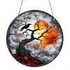 Catcher dei sogni rotondo in acrilico retrò 2D per Halloween - motivo pipistrello/corvo/gatto nero decorazione per finestra, decorazione per la casa horror da interni ed esterni