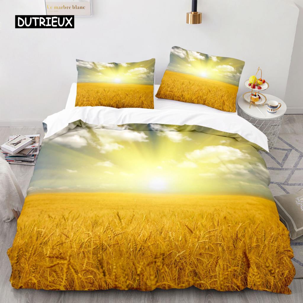Golden Wheat Field Duvet Cover Set Microfiber Wheat Harvest Themed Quilt Cover for Adult Twin King Size Nordic Style Bedding Set